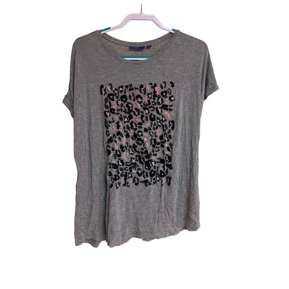 APT.9 XXL Gray Leopard Print T-Shirt With Short Sleeves & Round Neck - Picture 2 of 7